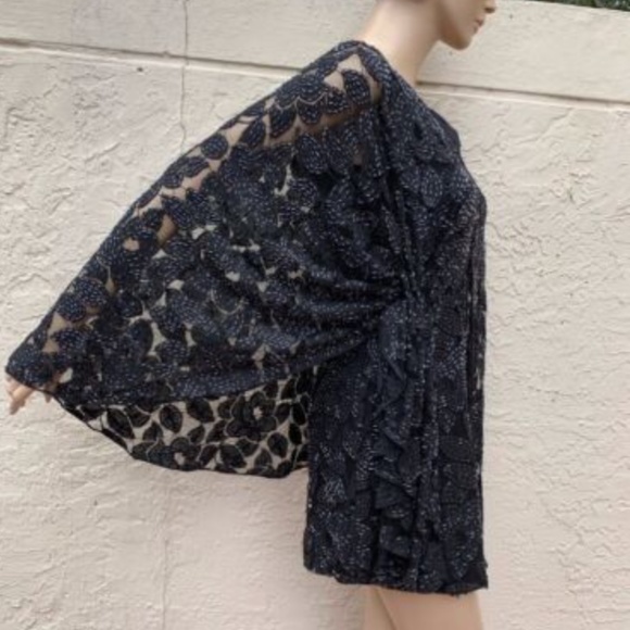 Halston heritage size 8 fully beaded black cape style dress euc - Picture 3 of 16